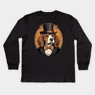 Beagle Dog Portrait Vintage Style Kids Long Sleeve T-Shirt